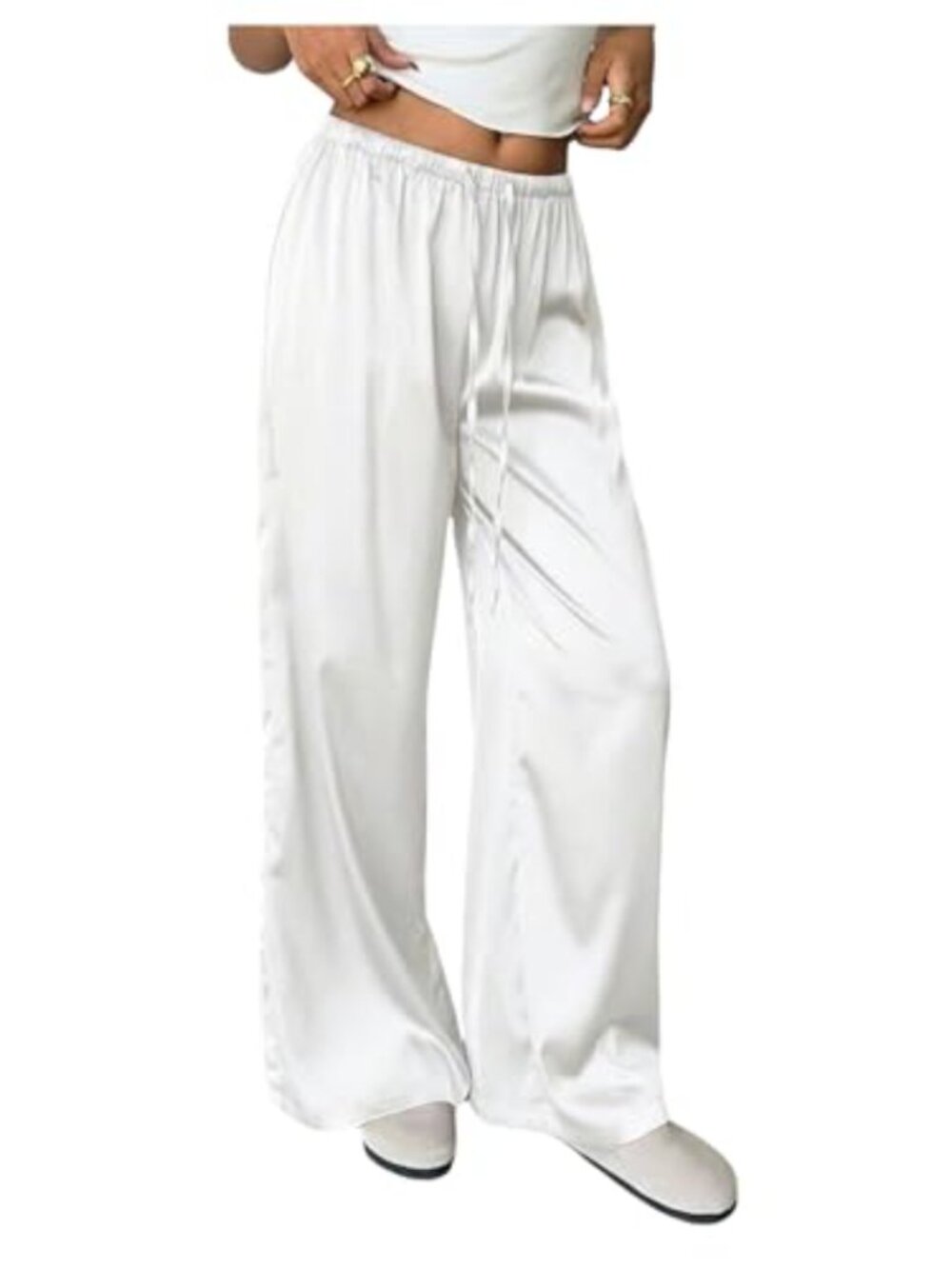 Flowy Wide Leg Palazzo Pants Low Rise Drawstring Lounge